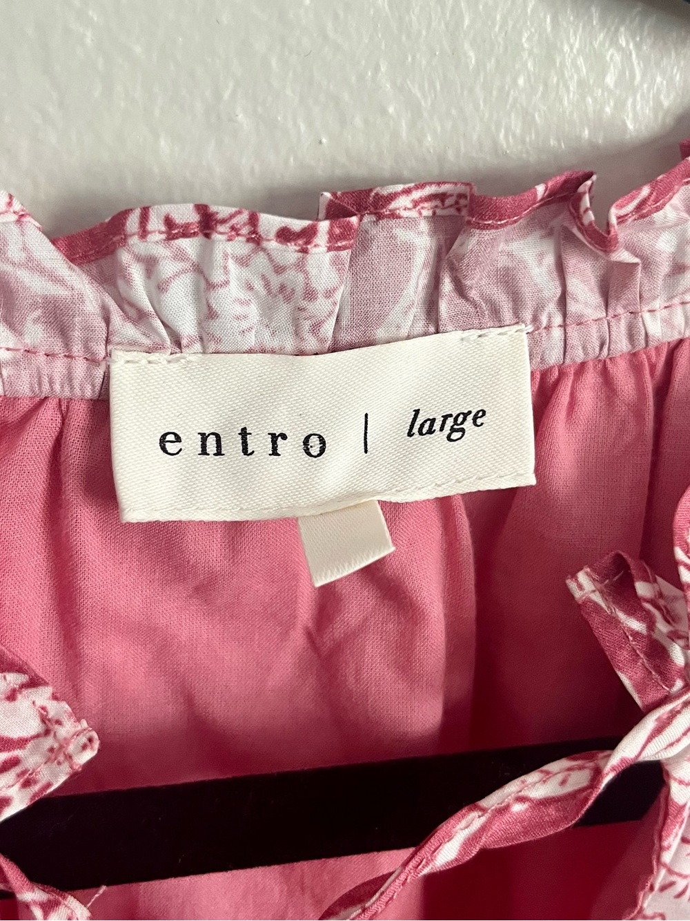 Entro Ruffle Sleeve Tiered Floral Pink Mini Dress with Pockets size Large - Picture 5 of 9